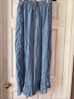 easel Light Blue Wide Leg Ruffle Pants
